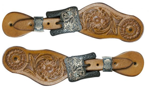 Showman Youth Tooled Spur Straps Showman Youth Tooled Spur Straps