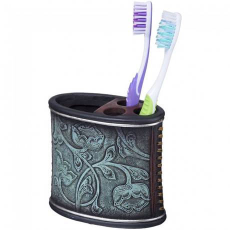 JTI Turquoise Floral Tooth Brush Holder
