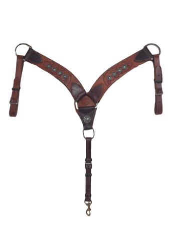 HR Saddlery Western Breast Collar 3 1/2" Swirl Tooling w/ Longhorn Conchos – Leather Tack 6041-SW-CO-01-SH