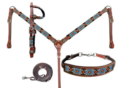 Showman Beaded Southwest Headstall & Breast Collar Western Horse Tack Set 14486