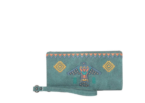 WG36-W039 Wrangler Embroidered Aztec Eagle Fringe Collection Wallet