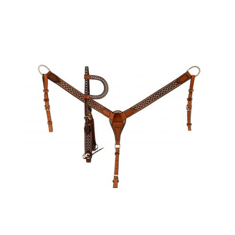 Showman Turquoise & Silver Dot Headstall and Breast Collar Western Tack Set AK-660