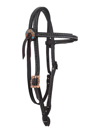 HR Saddlery Chocolate Browband Headstall – Turquoise Conchos – Premium Leather 5012-RPC0-03