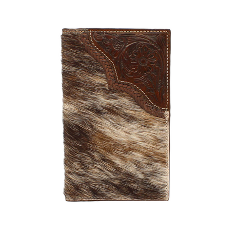 Nocona Men's Brown Rodeo Wallet Calf Hair Tooled Edge Nocona Men's Brown Rodeo Wallet Calf Hair Tooled Edge