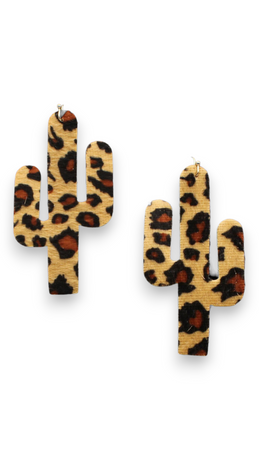 Blazin Roxx Leopard Faux Leather Cactus Earrings