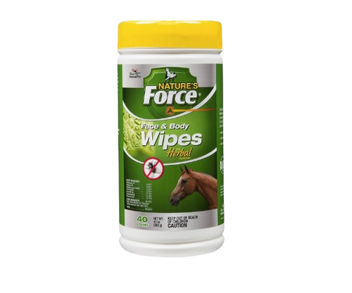 Nature’s Force horse face and body fly repellent wipes herbal 40 count container