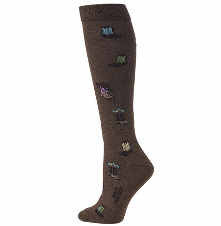 MF Western Boot Ladies Socks Cowboy Boot Print Brown One Pair MF Western Boot Ladies Socks Cowboy Boot Print Brown One Pair