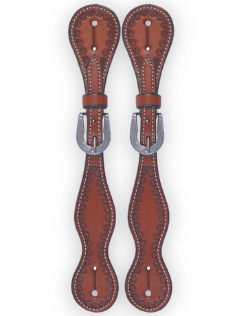 Buffalo Leather Tooled Edge Straight Spur Straps