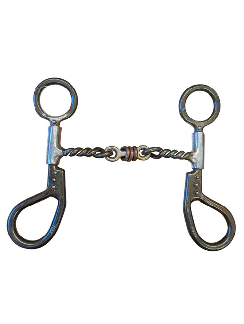 Jerry Beagley Braiding Company MITA Short Shank Teardrop Bit with 5-inch twisted wire Dog Bone mouthpiece made of stainless steel – refined Western training bit by Saddle Up Colorado SKU: 52505