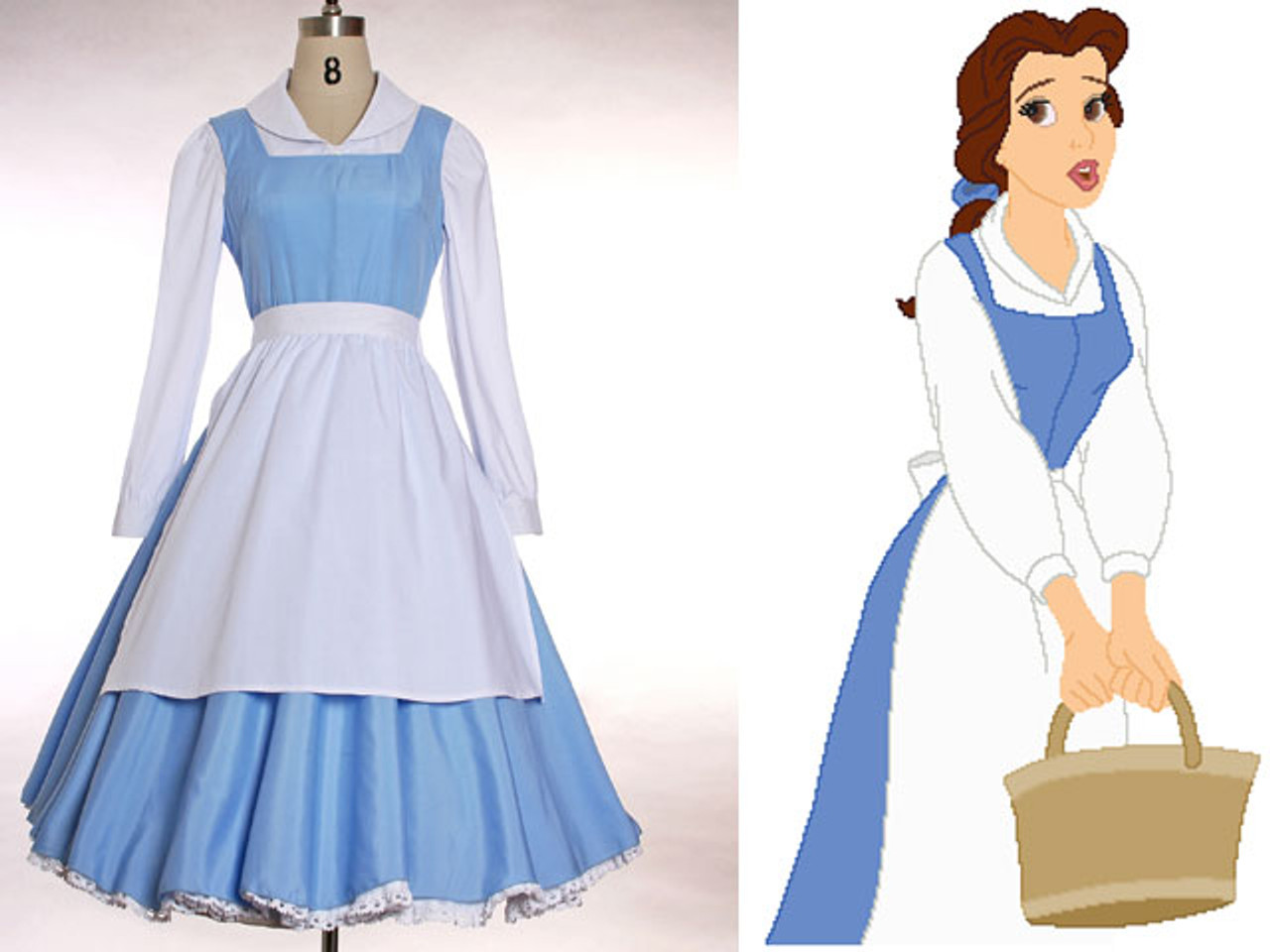 Women's Beauty and the Beast Cosplay Belle Blue Dress Costume Blue