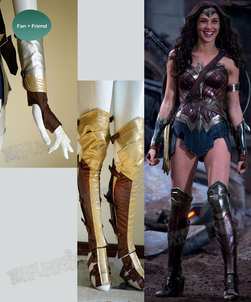 Wonder Woman Cosplay,  Adult Women Leather Arm Protectors & Spats Costume Set
