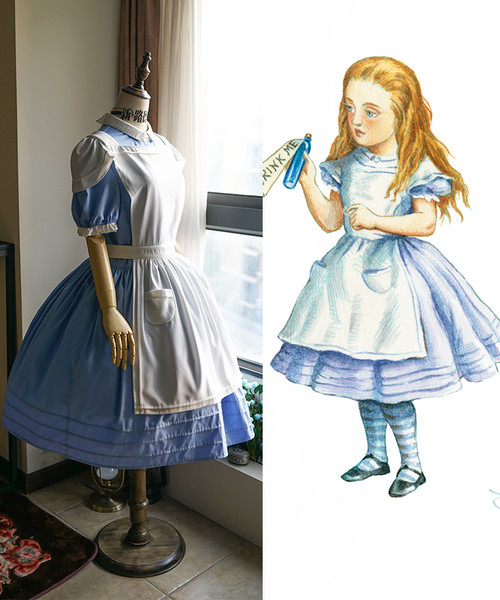 Alice's Adventures in Wonderland Cosplay, Alice  (Novel Illustration)  Dress & Apron Costume Set