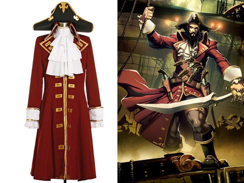 Pirate Captain Scarlet/Black Heart Trench Costume Set