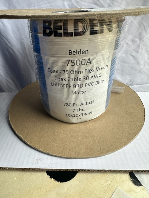 Belden 7500A 30AWG 75 Ohm Flex Coax Blue 750FT