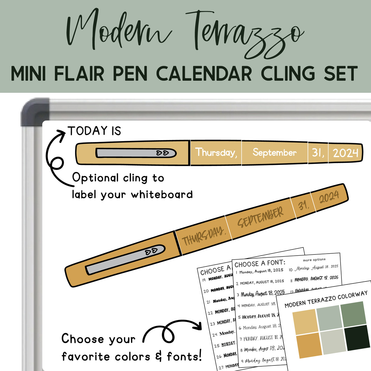 Modern Terrazzo Mini Flair Pen Calendar Whiteboard Cling Set modern-terrazzo-mini-flair-pen-calendar-whiteboard-cling-set