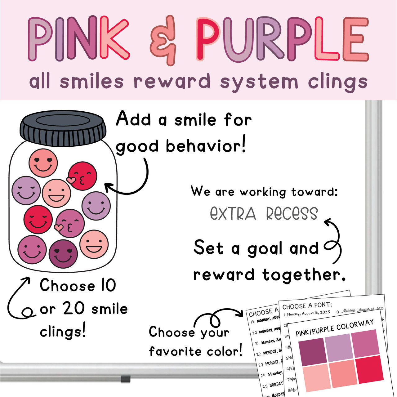 Pink and Purple All Smiles Incentive Jar Classroom Reward System Clings ...