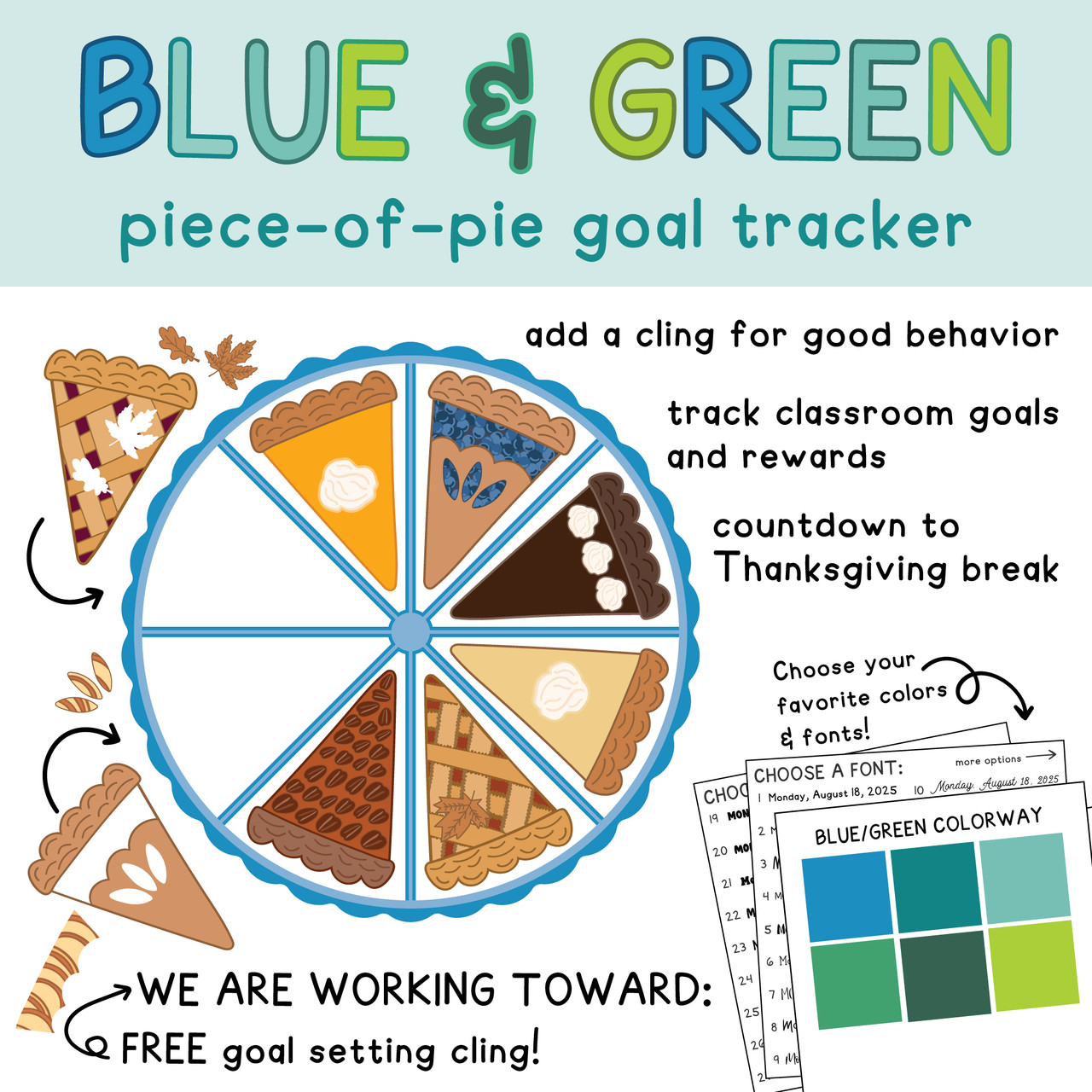 Blue and Green Piece-of-Pie Goal Tracker – Classroom Reward System for ...
