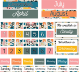 Retro Brights printable month headers, date cards, weekday headers, and overlays