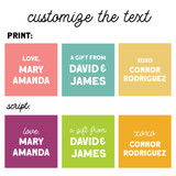 Square colorful gift stickers in print and script fonts