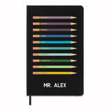 Black What Makes a Teacher Notebook with a teacher name in print