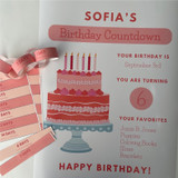 Pink Birthday Countdown poster with a name, age, and favorite things, plus paper chain strips