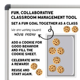 How the Baking Good Decisions cookie reward system works: set a class goal, add a piece for good behavior, and celebrate