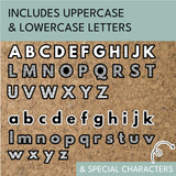 Uppercase and lowercase printable bulletin board letters in a black outline style