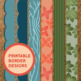 Six Tropical Botanical printable bulletin board borders on cork in blue, coral, and green