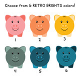 Retro Brights piggy bank color choices for the money math clings