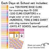 What's in the Totally Custom Days at School set: ten frame base, 200 counters, place value chart, and header
