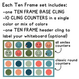 What's in the Tropical Botanical ten frame set: ten frame, 10 counters in all smiles or classic round, and a header