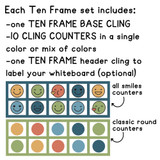 What's in the Happy Camper ten frame set: ten frame, 10 counters in all smiles or classic round, and a header