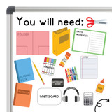 Totally Custom You Will Need header with school supply clings on a whiteboard