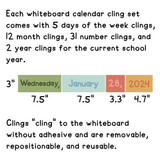 Happy Camper mini calendar set contents and sizes: 7.5 inch day and month, 3.3 inch number, 4.7 inch year clings