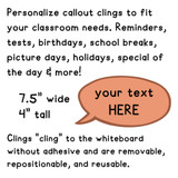 Tropical Botanical callout cling size guide: 7.5 inches wide and 4 inches tall with your custom text