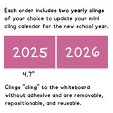 Two Pink and Purple year clings, 4.7 inches wide, for the mini pencil calendar