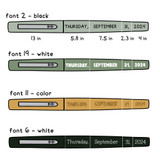 Modern Terrazzo mini flair pen calendar examples with font and text color choices and piece sizes