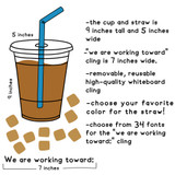 Blue and Green iced coffee cup cling, 9 by 5 inches, with ice cubes and a 7-inch goal cling