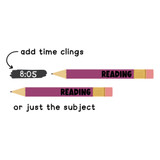 Pink and Purple pencil schedule cling shown with a matching time cling or as the subject only