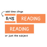Retro Brights schedule cling shown with a matching time cling or as the subject only