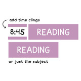 Pink and Purple schedule cling shown with a matching time cling or as the subject only