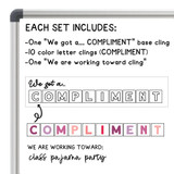 What's in the Pink and Purple We Got a Compliment set: base cling, 10 letter clings, and goal cling