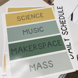 Modern Terrazzo Science, Music, Makerspace, and Mass subject clings with a Daily Schedule header