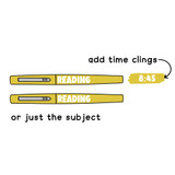 Bright Minds flair pen schedule cling shown with a matching time cling or as the subject only