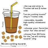 Bright Minds iced coffee cup cling, 9 by 5 inches, with ice cubes and a 7-inch goal cling