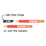 Bright Minds pencil schedule cling shown with a matching time cling or as the subject only