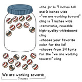 Varsity Stripes marble jar cling, 9 by 6 inches, with marbles and a 7-inch goal cling