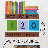 Bright Minds classroom book counter clings on a classroom whiteboard