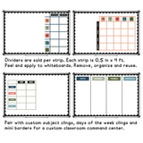 Four whiteboard layouts built with Tropical Botanical cling dividers, subject clings, and days of the week clings