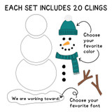20 Build-a-Snowman Goal Tracker pieces including hat, scarf, snowballs, and accessories for classroom goal setting